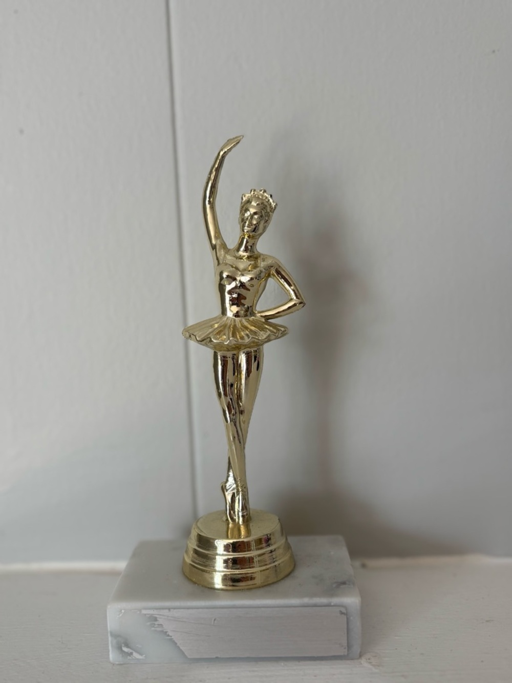 Gold Ballerina Figurine on Marble Base - Decorative Home Art